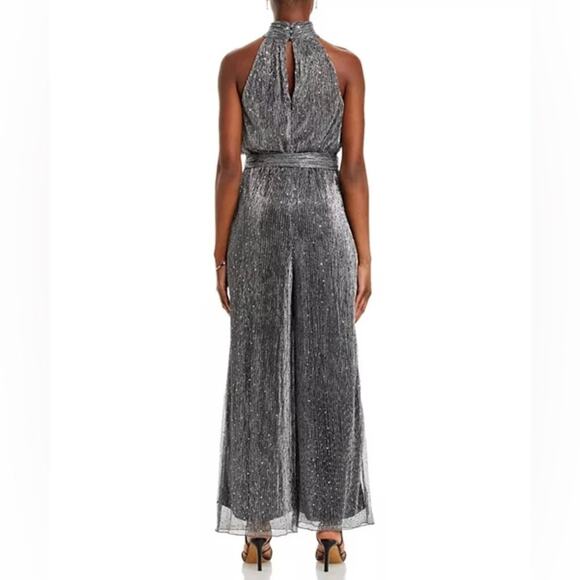 Eliza J Women's Metallic Tie-Waist Halter Jumpsuit Silver Sz 14 NWT - Picture 4 of 9